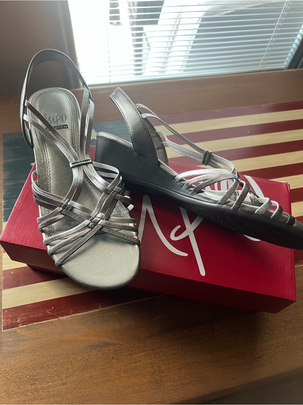 Impo Silver Strappy Slingback Wedge Sandals